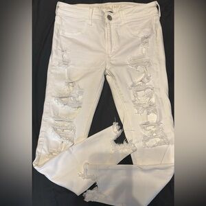 American Eagle Outfitters Distressed Cream Ankle Jeans